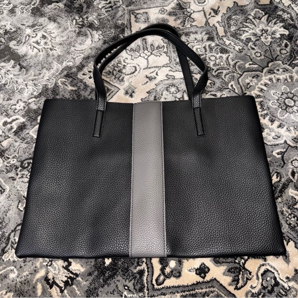 Vince Camuto Pebbled Vegan Leather Grey and Black Luxury Tote - Picture 2 of 13